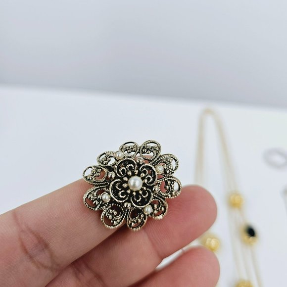 Assorted Bundle of Costume Jewelry Necklaces Rings Stick Pen Gold Metal Art Deco - Picture 2 of 15